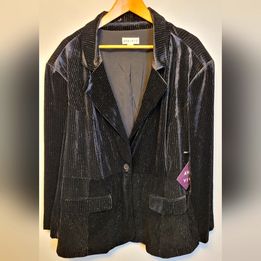 Ava & Viv 3X Black Velvety Women's Jacket with Metalic Detail
